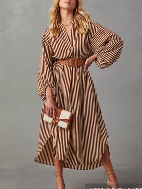 Vici Brown and Cream Striped Midi Dress